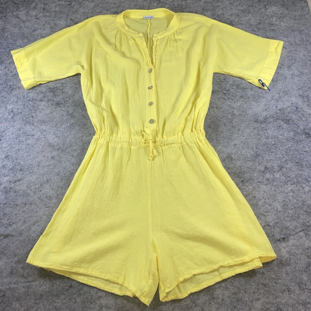 Oh My Gauze! Romper Women's 1 Yellow Button Front Lagenlook Minimalist Artsy